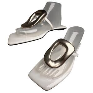 Jeffrey Campbell Linques Thong Sandal Women Sz 10 White Silver Glam Jewel Beach